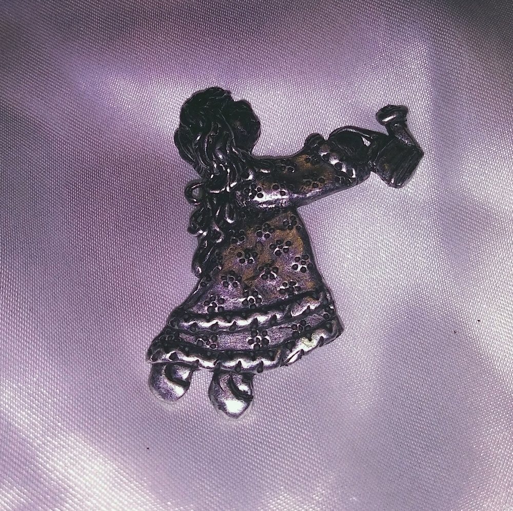 Cute Pewter Girl With Watering Can Pin